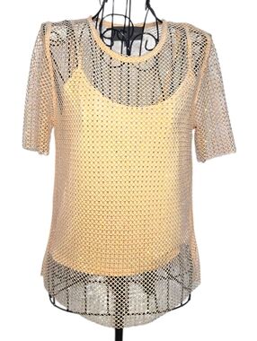 Sunday in Brooklyn Rhinestone Mesh Top w/ Removable Cami XS